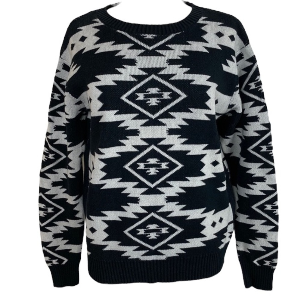 The NARROWS Black & White Southwest Unisex Knit Sweater